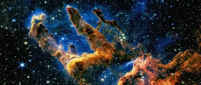 Ultrawide Pillars Creation Nebula Space Wallpaper 4K 1080x455 Brown