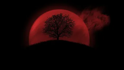 Blood Moon Silhouette Artistic Red Space Wallpaper 4K 1920x1080 Brown