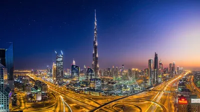 Dubai Night Skyline Space Wallpaper 4K 1920x1080 Brown