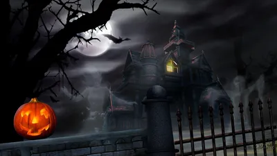 Haunted House Halloween Abstract Wallpaper 4K 1920x1080 Gray, White