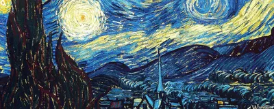 Van Gogh Starry Night Space Wallpaper 4K 2560x1024 Brown, White