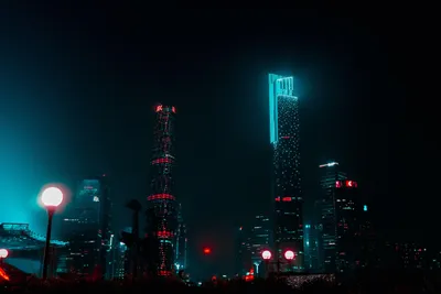 Night Cityscape City World Wallpaper 4K 5860x3907 Purple