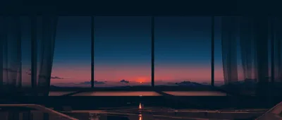 Anime Sunset Window Minimal Wallpaper 4K 2560x1089 Brown