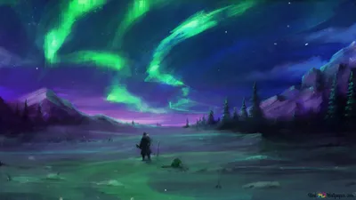 Aurora Borealis Night Space Wallpaper 4K 2048x1152 Gray, Brown