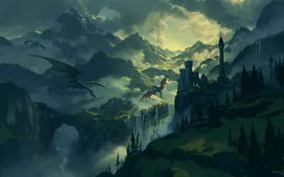 Dreamy Fantasy Wallpaper Fantasy Wallpaper 4K 3840x2400 4k, Ultra, Hd, Fantasy, Desktop, Wallpaper:, Depicting, Dragons, Soaring, Above, Misty, Mountainous, Gray, Ultrawide