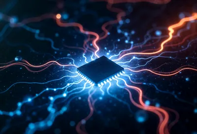 Glowing Microchip Blue Wallpaper 4K, Technology category