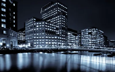Vibrant Nighttime Wallpaper World Wallpaper 4K 2560x1600 Nighttime, Man-made, Cityscape, In, Cool, Blue, Illuminated, Office, Towers, Bridges, Reflected, Gray, Ultrawide, QHD