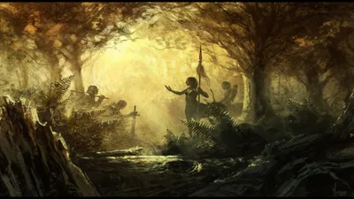 Fantasy Forest Mystical Creatures Bathed Wallpaper 4K, Nature category