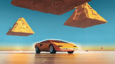 Countach Futuristic Landscape Cars Wallpaper 4K 3840x2160 A, Hd, Desktop, Wallpaper, Featuring, Lamborghini, Countach, Parked, Futuristic, Landscape, Floating, Pyramids, Pink, Gray, Ultrawide, 4K