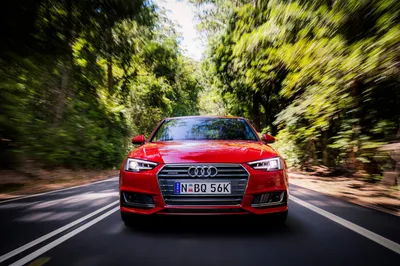 Red Zooms Down Scenic Surrounded Cars Wallpaper 4K 3593x2394 A, Striking, Red, Audi, A4, Zooms, Down, Scenic, Road, Surrounded, Lush, Greenery, White, Ultrawide, QHD