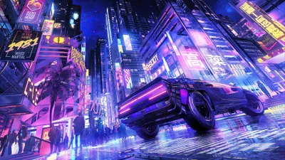 Vibrant Cyberpunk Cityscape Neon World Wallpaper 4K 3840x2160 A, Vibrant, Cyberpunk:, Cityscape, With, Neon-lit, Skyscrapers, And, Sleek, Futuristic, Car, Cruising, Brown, White, Red, Ultrawide, 4k