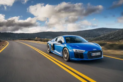 Dreamy V10 Wallpaper Cars Wallpaper 4K 4096x2732 A, Stunning, Audi, R8, V10, In, Vibrant, Blue, Speeds, Along, Winding, Road, White, Gray, Landscape, 4K