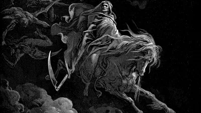 Radiant Dark Wallpaper Black/Dark Wallpaper 4K 1920x1080 Dark, Detailed, Hd, Pc, Desktop, Wallpaper, Depicting, The, Grim, Reaper, Riding, Skeletal, Gray, Ultrawide, Full HD