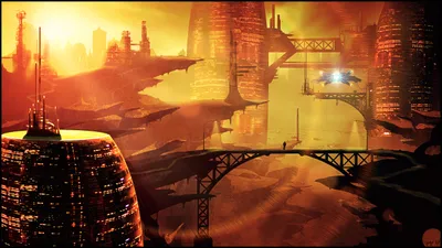Depicting Vibrant Sci World Wallpaper 4K 2560x1440 Hd, Pc, Desktop, Wallpaper, Depicting, A, Vibrant, Sci-fi, City, Towering, Futuristic, Buildings, Purple, Brown, Orange, Ultrawide, QHD