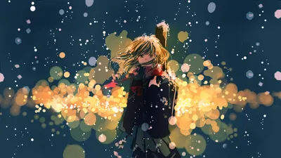 Anime Girl Flowing Fantasy Wallpaper 4K 2560x1440 Hd, Anime, Wallpaper, Of, A, Girl, With, Flowing, Hair, Scarf, Standing, Amidst, Orange, Pink, Ultrawide, QHD
