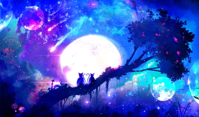 Fantasy Themed Anime Depicting Space Wallpaper 4K 1804x1059 Fantasy-themed, Anime, Wallpaper, Depicting, A, Couple, On, Tree, Branch, Under, Glowing, Moon, White, Black, Ultrawide