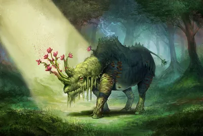 Misty Fantastical Wallpaper Nature Wallpaper 4K 1920x1282 A, Fantastical, Rhino, Adorned, With, Vibrant, Flowers, And, Moss, Stands, Lush, Forest, White, Landscape, Full HD