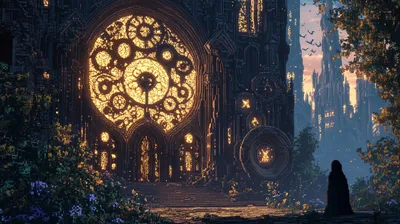 Pixel Art Fantasy Glowing Clockwork Fantasy Wallpaper 4K 2912x1632 Pixel, Art, Fantasy, Scene, Featuring, Intricate, Glowing, Clockwork, Architecture, Towering, Spires, Lone, Orange, Brown, Ultrawide, QHD