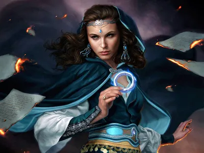 Fantasy Sorceress Brown Hair Fantasy Wallpaper 4K 1920x1440 A, Fantasy, Sorceress, With, Brown, Hair, And, Earrings, Holds, Glowing, Ring, Burning, White, Gray, Landscape, Full HD
