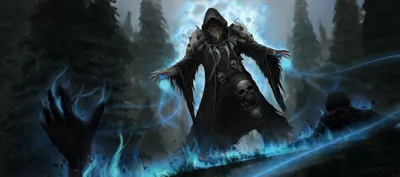 Epic Dark Wallpaper Fantasy Wallpaper 4K 2437x1080 Dark, Undead, Sorcerer, Summoner, In, A, Hooded, Cloak, Conjures, Blue, Magic, Energy, Gray, Ultrawide, Full HD
