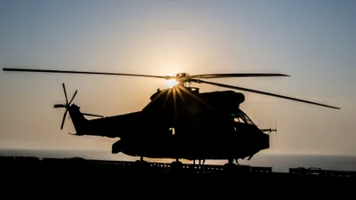 Vivid Silhouetted Wallpaper Nature Wallpaper 4K 3840x2160 Silhouetted, Military, Aérospatiale, Sa, 330, Puma, Helicopter, On, Rospatiale, Ship, Deck, Sunset, Gray, Ultrawide, 4k
