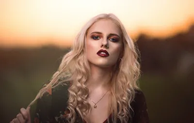 Bold Close Wallpaper Black/Dark Wallpaper 4K 4524x2873 Close-up, Portrait, Of, A, Blonde, Woman, With, Striking, Blue, Eyes, Dark, Lipstick, White, Ultrawide, 4k
