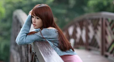 Radiant Asian Wallpaper World Wallpaper 4K 2048x1124 An, Asian, Woman, Leans, On, A, Rustic, Wooden, Bridge, Gazing, Thoughtfully, Into, White, Gray, Ultrawide, Full HD