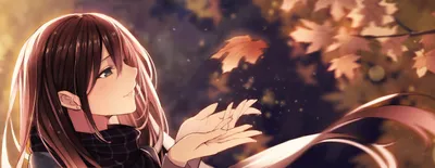 Vivid Anime Wallpaper Nature Wallpaper 4K 2520x976 Anime, Girl, With, Long, Brown, Hair, And, Eyes, Smiling, Wearing, Scarf, Surrounded, Pink, White, Ultrawide, Full HD