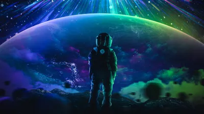Astronaut Stands Alien Ridge Wallpaper 4K, Space category