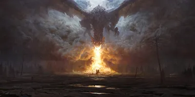 Definition Fantasy Fierce Dragon Breathing Fantasy Wallpaper 4K 1920x960 A, High-definition, Fantasy, Wallpaper, Featuring, Fierce, Dragon), Breathing, Fire, Surrounded, Smoke, Gray, White, Ultrawide, Full HD