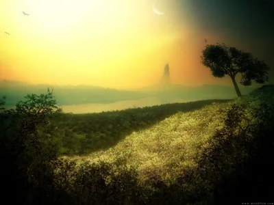 Bright Fantasy Wallpaper Nature Wallpaper 4K 1600x1200 Fantasy, Landscape, With, A, Distant, Castle, Bathed, In, Golden, Light, Featuring, Serene, White