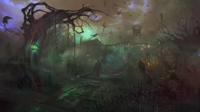 Dark Fantasy Depicting Foggy Nature Wallpaper 4K 1920x1080 Dark, Fantasy, Hd, Pc, Wallpaper, Depicting, A, Foggy, Cemetery, Twisted, Trees, Glowing, Gray, Ultrawide, Full HD