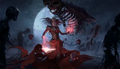 Dark Magical Undead Witch Casting Space Wallpaper 4K 6430x3717 A, Dark, Magical, Scene, With, An, Undead, Witch, Casting, Spells, Glowing, Book, Gray, Ultrawide, 4k