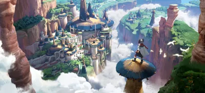 Fantasy City Perched World Wallpaper 4K 3840x1745 Hd, Wallpaper, Of, A, Fantasy, City, Perched, On, Cliffs, Amidst, Clouds, Character, White, Ultrawide, 4k
