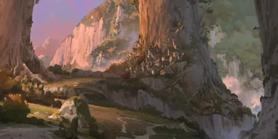 Crisp Fantasy Wallpaper World Wallpaper 4K 3840x1920 Hd, Fantasy, City, Wallpaper, Depicting, A, Vibrant, Village, Built, Into, Towering, Cliffs, Gray, Brown, Ultrawide, 4k