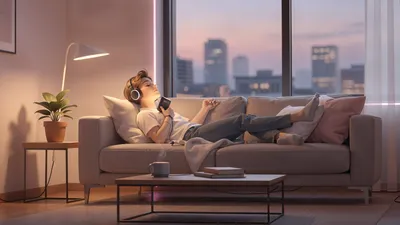 Crisp Chill Wallpaper World Wallpaper 4K 4608x2592 Chill, 4k, Ultra, Hd, Pc, Desktop, Wallpaper, And, Person, Reclines, Sofa, Headphones, Brown, Gray, Ultrawide