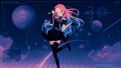 Alien Stage Anime Singer Pink Space Wallpaper 4K 3840x2160 Alien, Stage, 4k, Ultra, Hd, Pc, Desktop, Anime-style, Singer, Pink-blue, Hair, Brown, Ultrawide