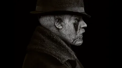 Vibrant Moody Wallpaper Black/Dark Wallpaper 4K 3840x2160 Moody, Monochrome, Profile, Of, An, Elderly, Man, In, Fedora, Fur-collared, Coat, Against, Gray, Ultrawide, 4K
