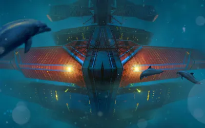 Dolphin Underwater Sci City World Wallpaper 4K 3840x2400 Dolphin, Underwater, Sea, Sci, Fi, City, Desktop, Brown, Ultrawide, 4k