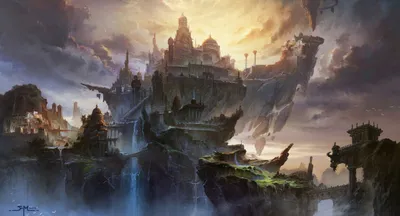 Fantasy Cityscape Floating Wallpaper 4K, Nature category