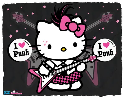 Hello Kitty Punk Playing Wallpaper 4K, Space category
