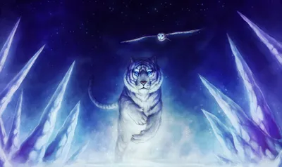Majestic Tiger Stands Amidst Space Wallpaper 4K 3300x1967 A, Majestic, Tiger, Stands, Amidst, Ice, Formations, Under, Starry, Night, Sky, Mystical, White, Ultrawide, QHD