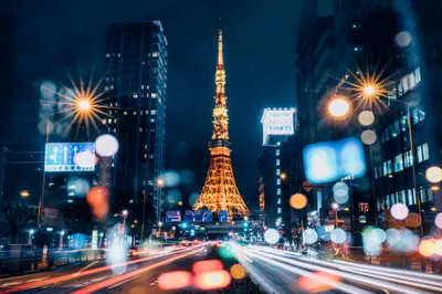 Golden Tokyo Wallpaper World Wallpaper 4K 2048x1365 Tokyo, Tower, Illuminated, At, Night, With, Time-lapse, Light, Trails, Bokeh, Effects, Highlighting, White, Ultrawide, Full HD