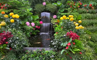 Lush Man Garden Waterfall Surrounded Wallpaper 4K, Nature category