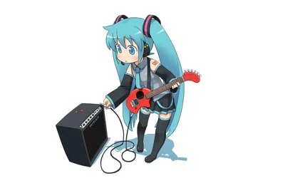 Anime Character Aqua Hair Abstract Wallpaper 4K 1920x1200 Anime, Character, With, Aqua, Hair, And, Eyes, Long, Twintails, Playing, Red, Guitar, White, Gray, Ultrawide, Full HD