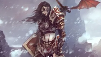 Fierce Woman Warrior Stands Fantasy Wallpaper 4K 1920x1080 A, Fierce, Woman, Warrior, Stands, Poised, In, Snowy, Landscape, Clad, Intricate, Armor, Gray, Ultrawide, Full HD