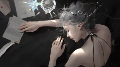 Sleeping Elf Silver Hair Fantasy Wallpaper 4K 4000x2226 Hd, Desktop, Wallpaper, Featuring, A, Sleeping, Elf, With, Silver, Hair, Floral, Crown, Gray, Ultrawide, 4k
