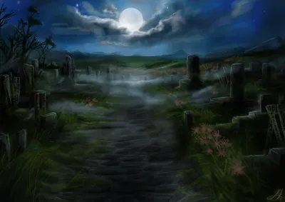 Haunting Nighttime Graveyard Black/Dark Wallpaper 4K 3508x2480 A, Haunting, Nighttime, Scene, Featuring, Graveyard, With, Tombstones, Illuminated, Full, Moon, Shrouded, Gray, White, Landscape, QHD