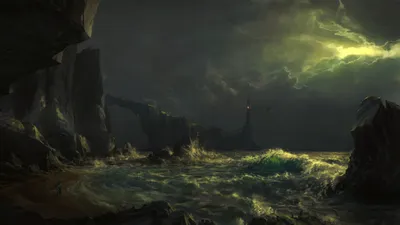 Dark Fantasy Depicting Black/Dark Wallpaper 4K 3360x1890 Dark, Fantasy, Hd, Pc, Desktop, Wallpaper, Depicting, A, Stormy, Ocean, Night, Crashing, Brown, Gray, Ultrawide, QHD