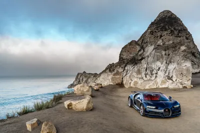 Misty Sleek Wallpaper Cars Wallpaper 4K 4096x2732 A, Sleek, Bugatti, Chiron, Parked, Along, Rugged, Coastline, Ocean, Waves, Lapping, Shore, White, Gray, Landscape, 4k